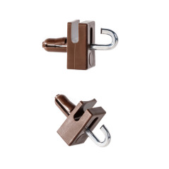 Braun Doppelankerhalterung zur Sicherung von Zaun- oder Netzinstallationen.