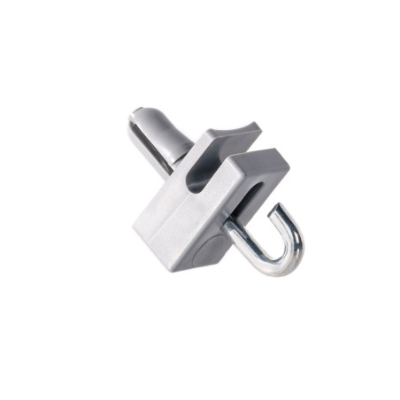 Seitenansicht eines Montagehakens oder einer Halterung mit Profil und Design für Zauninstallationen.