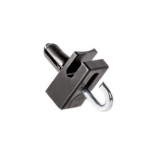 Seitenansicht eines Montagehakens oder einer Halterung mit Profil und Design für Zauninstallationen.