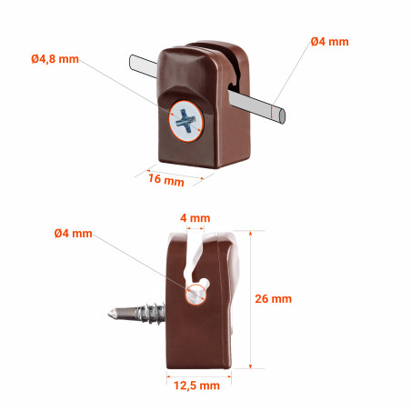 Spanndrahthalter mit Schraube aus HDPE Braun