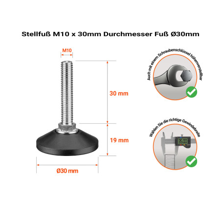 Verstellschraube M10x30 - FI30, Möbelfuß, Justierfuß