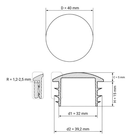 Linsenförmiger Lamellenstopfen für Rundrohre 40 mm 0 EMFA GmbH
