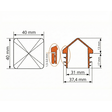 Pyramidenkappe für Vierkantrohre aus PE 40x40 EMFA GmbH