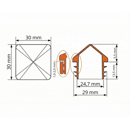 Pyramidenkappe für Vierkantrohre aus PE 30x30 EMFA GmbH