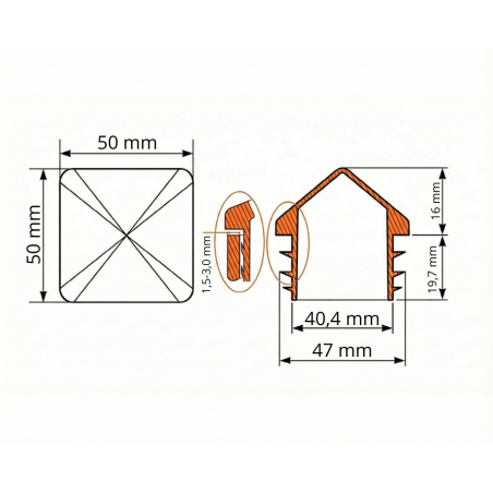 Pyramidenkappe für Vierkantrohre aus PE 50x50 EMFA GmbH