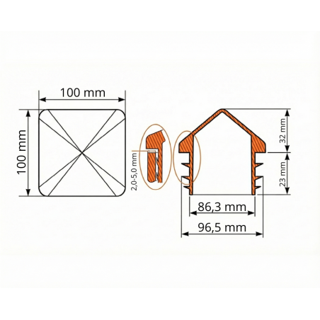 Pyramidenkappe für Vierkantrohre aus PE 100x100 EMFA GmbH