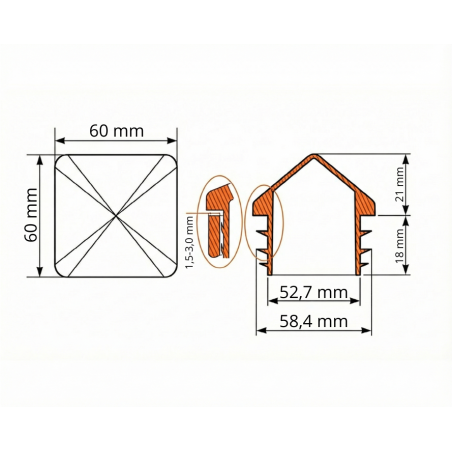 Pyramidenkappe für Vierkantrohre aus PE 60x60 EMFA GmbH