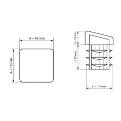 Schräger Quadrat-Lamellenstopfen 18x18 mm Schwarz