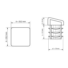 Schräger Quadrat-Lamellenstopfen 20x20 mm Schwarz