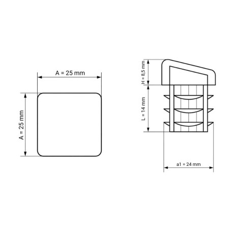 Schräger Quadrat-Lamellenstopfen 25x25 quadratischer Lamellenstopfen 25x25 EMFA GmbH