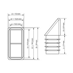 Schräger Quadrat-Lamellenstopfen 15x20 mm Schwarz