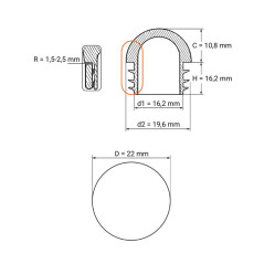 Halbkugel-Lamellenstopfen für Rundrohre 22 mm Weiß