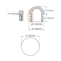 Halbkugel-Lamellenstopfen für Rundrohre 42,4 mm Grau
