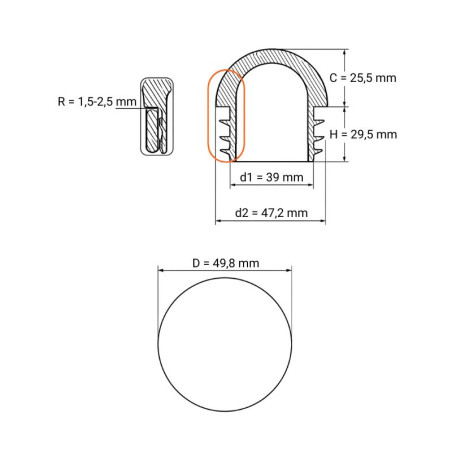 Halbkugel-Lamellenstopfen für Rundrohre 49,8 mm Schwarz Halbkugel-Lamellenstopfen für Rundrohre 49,8 Lamellenstopfen für Rundrohr 49,8 EMFA GmbH