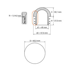 Halbkugel-Lamellenstopfen für Rundrohre 60,3 mm Grau