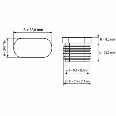 Schräger ovaler Lamellenstopfen 20x38 mm Schwarz