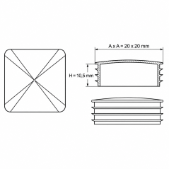 Quadratischer Lamellenstopfen mit verchromter Metallkappe 20x20 mm Schwarz