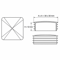 Quadratischer Lamellenstopfen mit verchromter Metallkappe 30x30 mm Schwarz