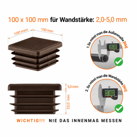 Lamellenstopfen für Vierkantrohr 100x100 mm Braun Lamellenstopfen Vierkant 100x100 mm Braun – PE Endkappen | EMFA
