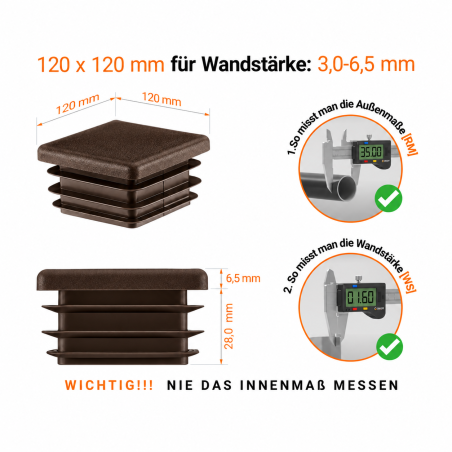 Lamellenstopfen für Vierkantrohr 120x120 mm Braun Lamellenstopfen Vierkant 120x120 mm Braun – PE Endkappen | EMFA