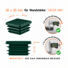 Lamellenstopfen für Vierkantrohr 30x30 mm Grün