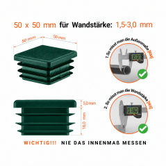 Lamellenstopfen Vierkant 40x40 mm Grün – PE Endkappen | EMFA