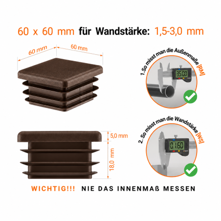 Lamellenstopfen Vierkant 60x60 mm Braun – PE Endkappen | EMFA
