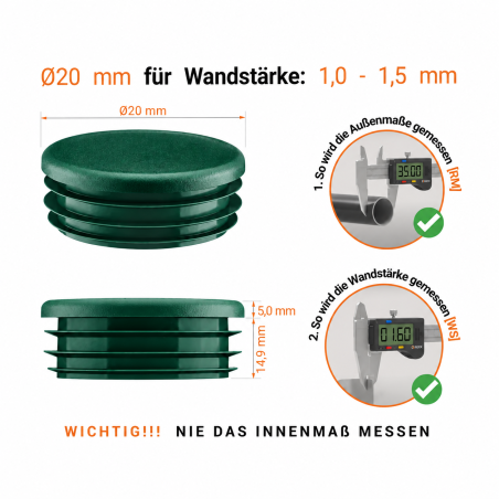 Lamellenstopfen rund 20 mm Grün – PE Endkappen | EMFA