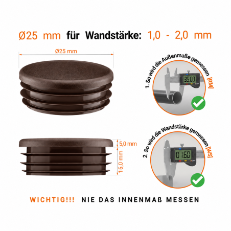 Lamellenstopfen rund 25 mm Braun – PE Endkappen | EMFA