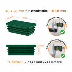 Lamellenstopfen rechteckig 20x40 mm Grün – Endkappen | EMFA