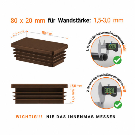 Lamellenstopfen rechteckig 20x80 mm Braun – Endkappen | EMFA