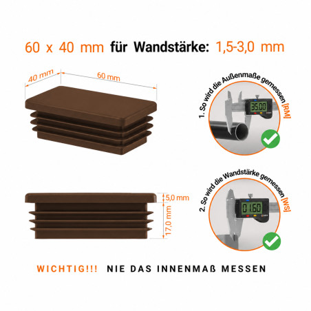 Lamellenstopfen rechteckig 40x60 mm Braun – Endkappen | EMFA