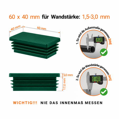Lamellenstopfen rechteckig 40x60 mm Grün – Endkappen | EMFA