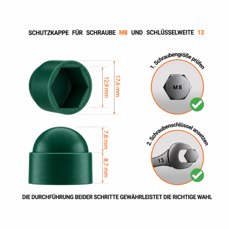 Schutzkappen für Sechskantschrauben M8 SW 13 Grün | EMFA