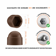 Schutzkappen für Schrauben M10 Schlüsselweite 17 Braun