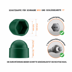 Schutzkappen für Schrauben M10 Schlüsselweite 17 Grün