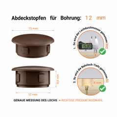 Abdeckkappen für Bohrlöcher 15x12 mm Braun