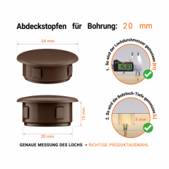 Abdeckkappen für Bohrlöcher 24x20 mm Braun