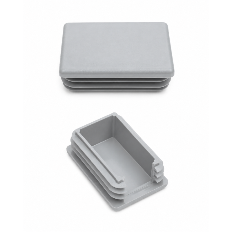 Rechteckiger Lamellenstopfen mit Ausschnitt und Abkantung für Zaunpfosten 60x40 mm Grau Rechteckiger Lamellenstopfen mit Ausschnitt und Abkantung für Zaunpfosten 60x40 mm Grau
