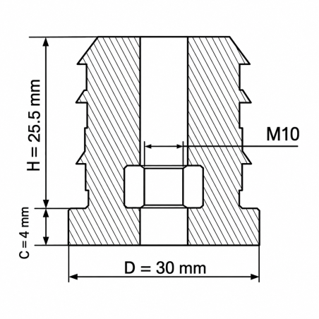Gewindeeinsatz für Rundrohre mit Metallgewinde 30 mm M10 Gewindeeinsatz für Rundrohre EMFA GmbH