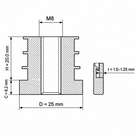 Gewindeeinsatz für Rundrohre aus PA 25 mm M8 Gewindeeinsatz für Rundrohre EMFA GmbH