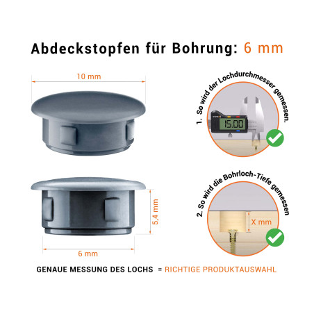 Abdeckkappen für Bohrlöcher 6 mm Anthrazit – Blindstopfen EMFA