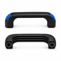 Bügelgriff mit Durchgangsbohrungen und bündigen Abdeckkappen 120 mm - d 8,5 mm - Griff Schwarz - Kappen Blau EMFA GmbH