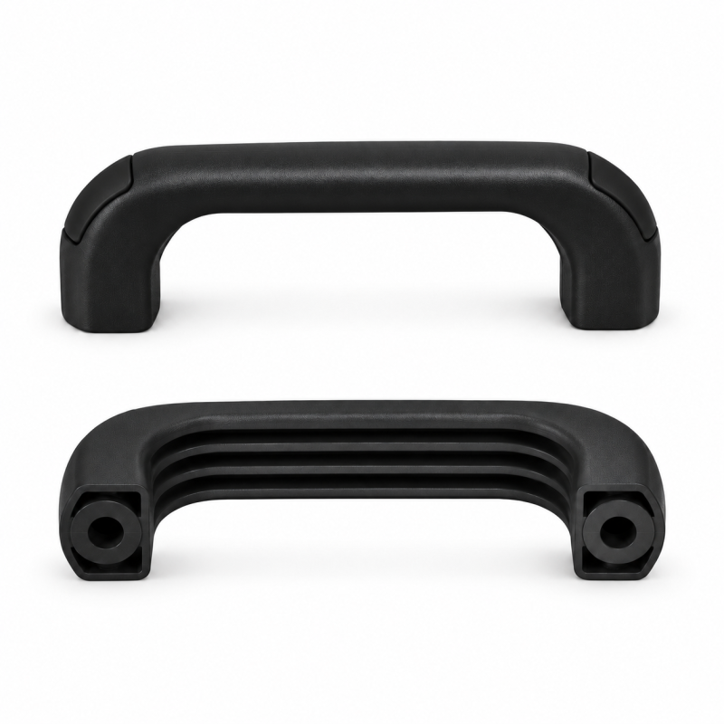 Bügelgriff mit Durchgangsbohrungen und bündigen Abdeckkappen 120 mm - d 8,5 mm - Griff Schwarz - Kappen Schwarz