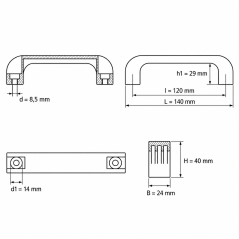 Bügelgriff mit Durchgangsbohrungen und bündigen Abdeckkappen 120 mm - d 8,5 mm - Griff Schwarz - Kappen Schwarz