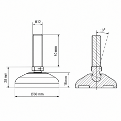 Verstärkter Gelenkstellfuß Ø60 M12x60 Maschinenfuß EMFA GmbH