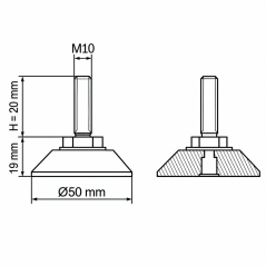 Verchromter Gelenkstellfuß Ø50 M10x20 Chrom-Effekt
