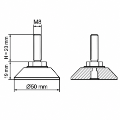Verchromter Gelenkstellfuß Ø50 M8x20 Chrom-Effekt