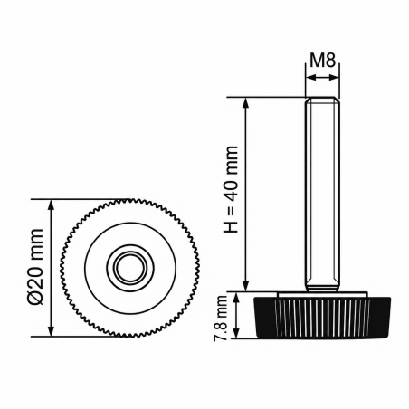 Rändel-Stellfuß Ø20 M8x40 - FI20 Stellfuß für Möbel EMFA GmbH