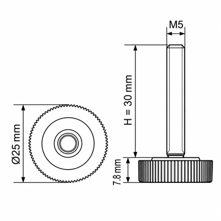 Rändel-Stellfuß Ø25 M5x30 - FI25 Stellfuß für Möbel EMFA GmbH